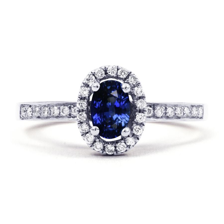 2.50 Karat Ceylon Blauer Saphir und Aus der Erde Abgebauter Natürlicher Diamanten Ring Weißgold 14K