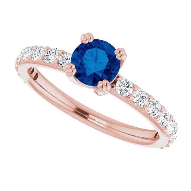 2.50 Karat Ring Roségold 14K Diamant & runder blauer Saphir - harrychadent.de