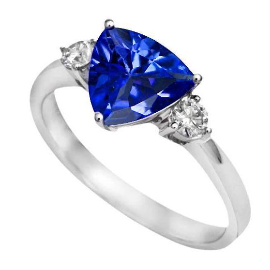 2.51 ct. Ceylon Blue Saphir Trillion Aus der Erde Abgebauter Natürlicher Diamants 3-Stein-Ring
