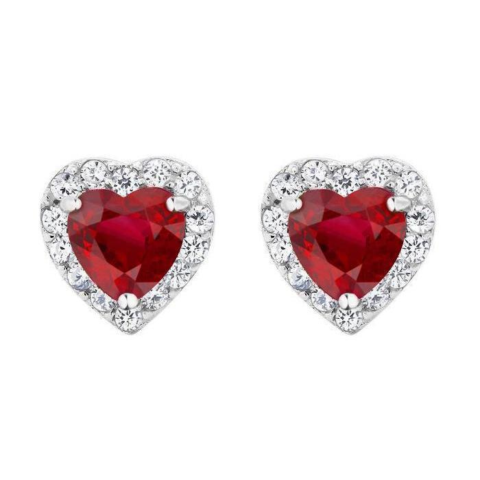 2.60 ct Roter Rubin im Herzschliff mit Aus der Erde Abgebauter Natürlicher Diamant Pave Halo Ohrstecker WG 14K