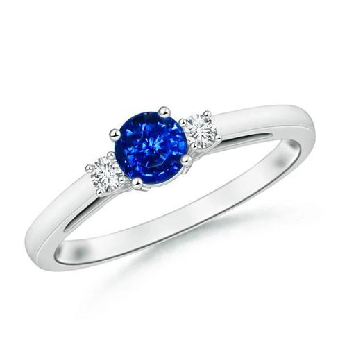 2.70 ct Blauer Saphir und Aus der Erde Abgebauter Natürlicher Diamanten Drei-Steine-Ring Gold 14K