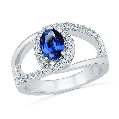 2.75 Kt Ovaler Ceylon Blauer Saphir Und Aus der Erde Abgebauter Natürlicher Diamant Ring Weißgold 14K
