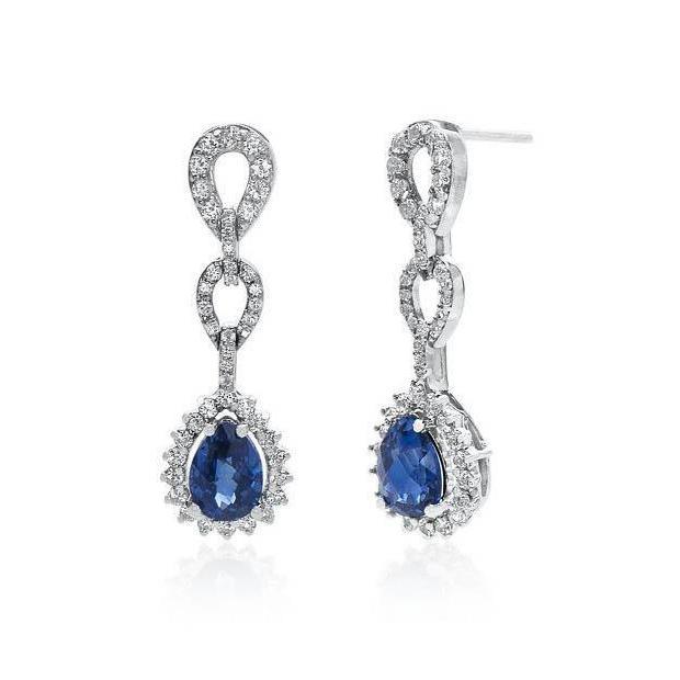 2.84 Ct. Pear Cut Sapphire Aus der Erde Abgebauter Natürlicher Diamant Dangle Earring Women Jewelry