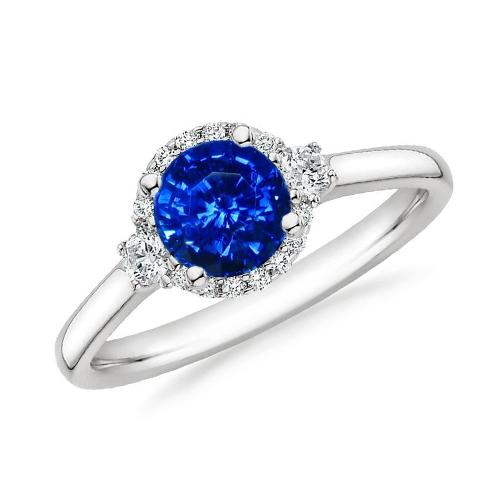 2.90 ct Solitaire mit Akzenten Ceylon Blue Saphir Aus der Erde Abgebauter Natürlicher Diamanten Ring