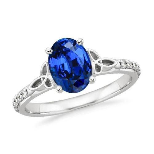 3 Karat Ceylon Saphir und Aus der Erde Abgebauter Natürlicher Diamanten Ring Weißgold 14K