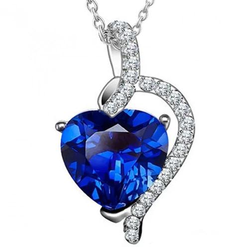 3 Karat Herz blauer Saphir und Aus der Erde Abgebauter Natürlicher Diamant Anhänger Goldschmuck Neu