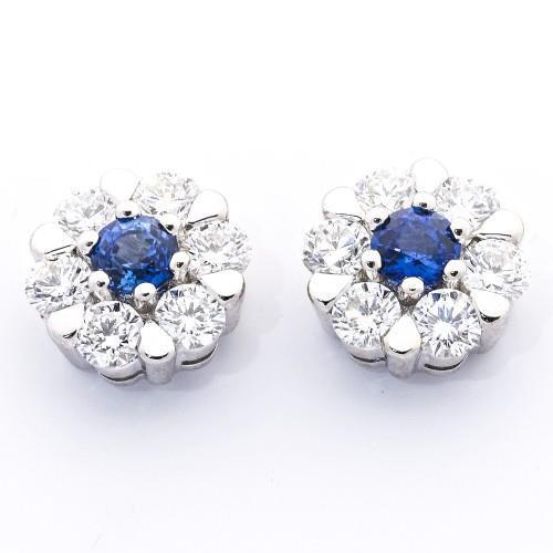 3 Kt. Ceylon Saphir Und Aus der Erde Abgebauter Natürlicher Diamant Cluster Ohrring Weißgold 14K