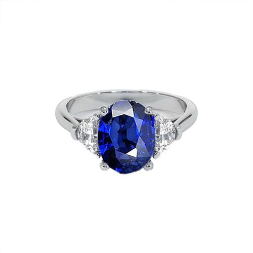 3-Stein-Diamantring mit ovalem tiefblauem Saphir 8,25 Karat Gold 14K - harrychadent.de