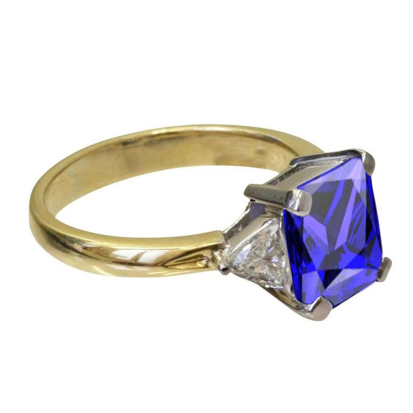 3-Stein Prinzessin Schliff Tansanit Aus der Erde Abgebauter Natürlicher Diamant 3,50 Karat Zweifarbiger Ring