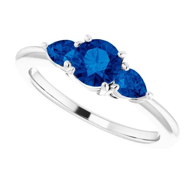 3 Steine Ring 1,50 Karat Rund Ceylon Blaue Saphire Weißgold 14K - harrychadent.de