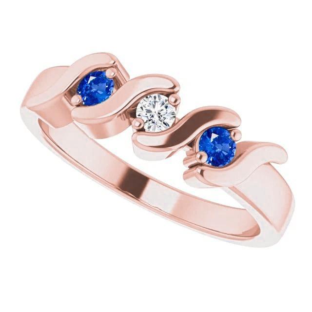3 Steine Ring Diamant Blauer Saphir 0.90 Karat Roségold 14K - harrychadent.de