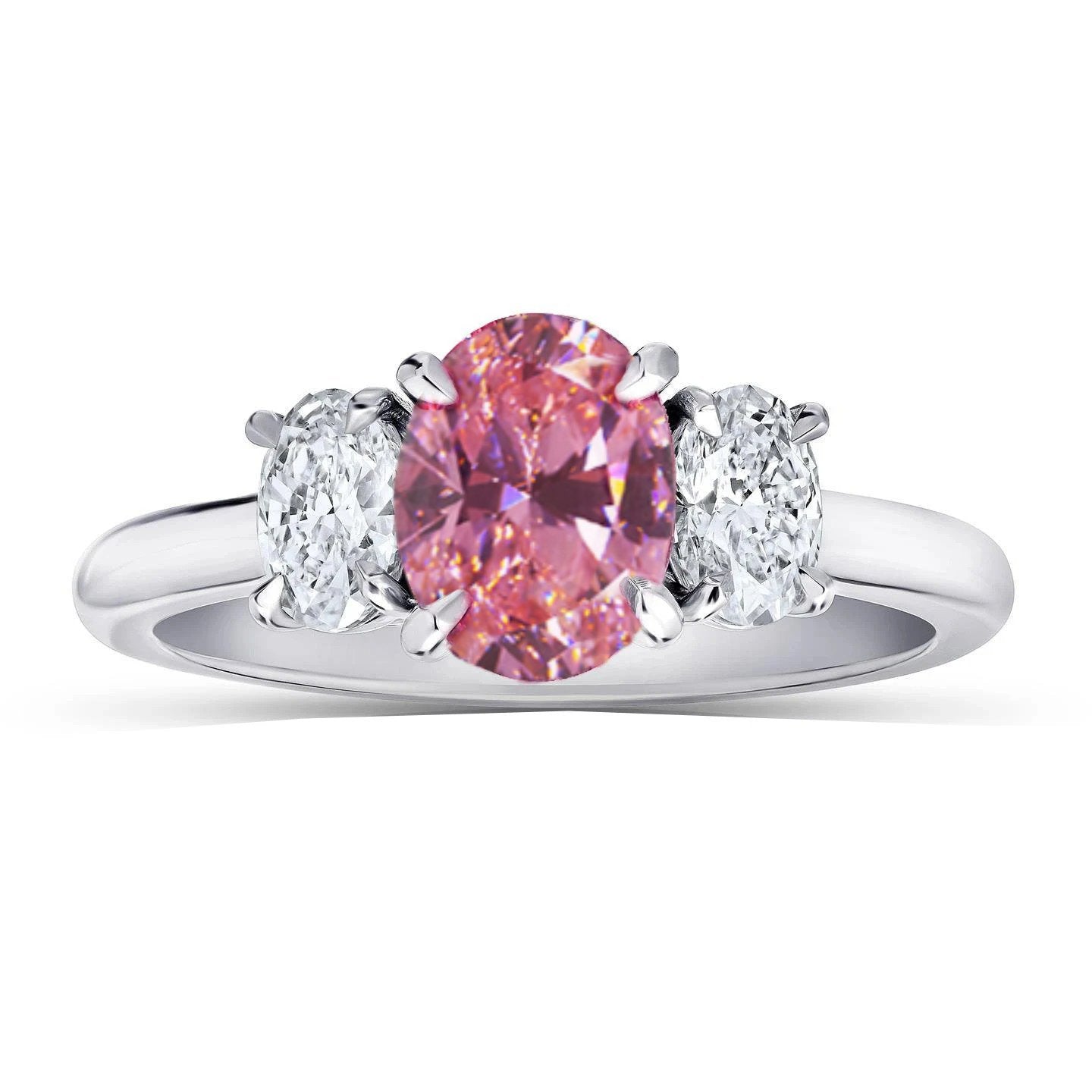 3 Steine Ring Rosa Saphir Mit Aus der Erde Abgebauter Natürlicher Diamanten 3,50 Karat Weißgold 14K