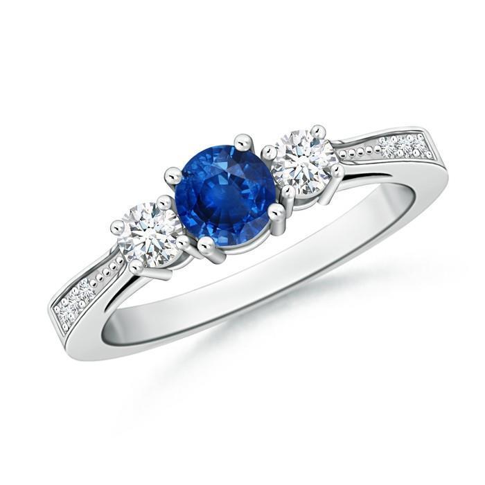 3 Steine Stil 3,80 ct Saphir und Diamanten Ehering Weißgold - harrychadent.de