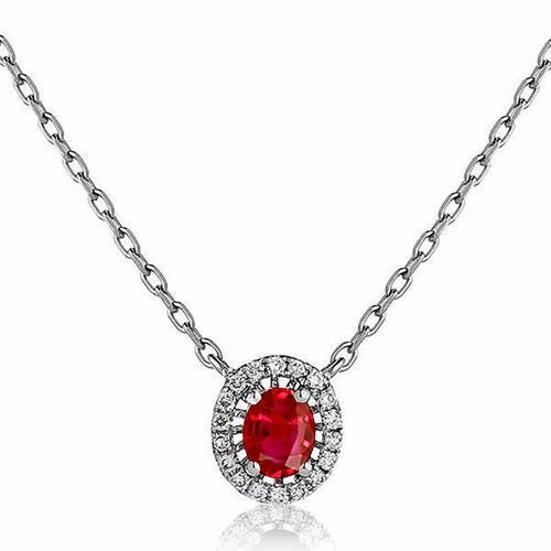 3 ct. Ovale Rubin-Halskette mit runden Aus der Erde Abgebauter Natürlicher Diamanten Weißgold 14K