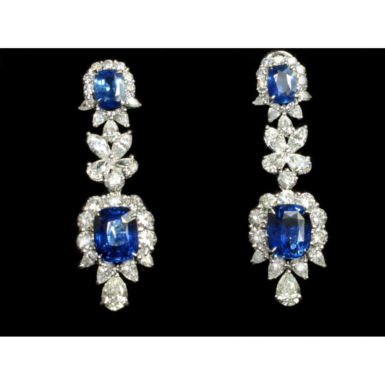 30 Karat Ceylon Saphir & Aus der Erde Abgebauter Natürlicher Diamanten baumeln Paar Ohrringe