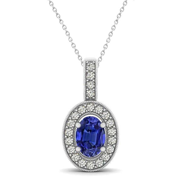 3,10 Kt Ovaler Tansanit mit runden Diamanten Anhänger mit Kette Gold - harrychadent.de