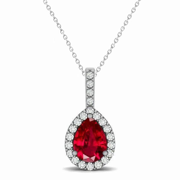 3,25 Karat Birnen-Rubin mit Diamanten Anhänger Halskette Weißgold 14K - harrychadent.de