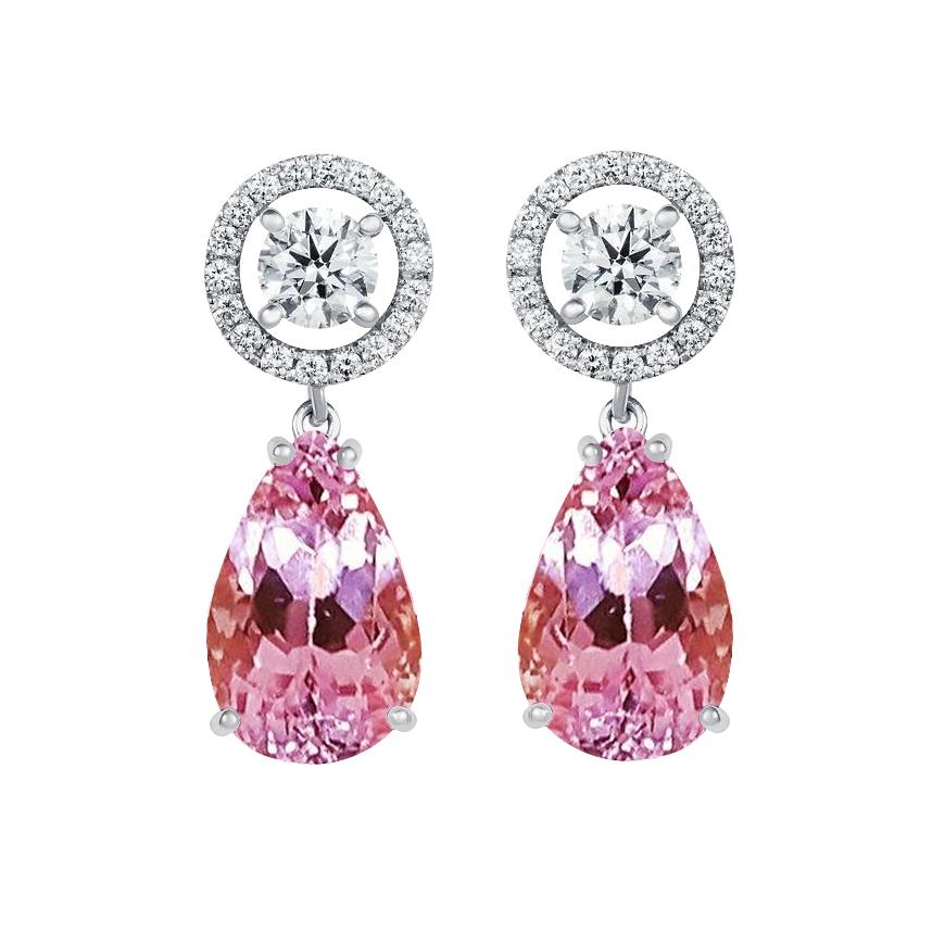 33.50 Ct Rosa Kunzit Und Diamanten Damen Ohrringe 14K Gold - harrychadent.de
