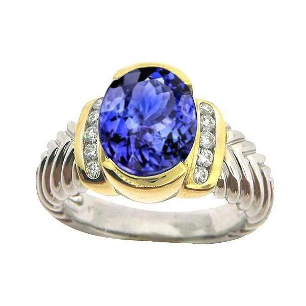 3,50 Karat Oval Tansanit FunkelndFunkelnd Aus der Erde Abgebauter Natürlicher Diamanten Ring Neu Zweifarbig