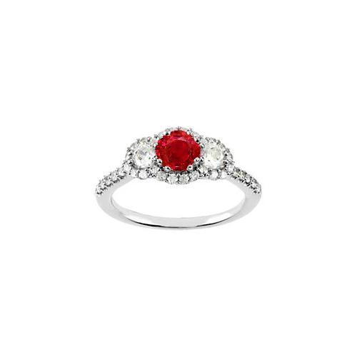 3,50 Karat Runder Roter Rubin Aus der Erde Abgebauter Natürlicher Diamant 3 Steine Stil Ring Weißgold 14K