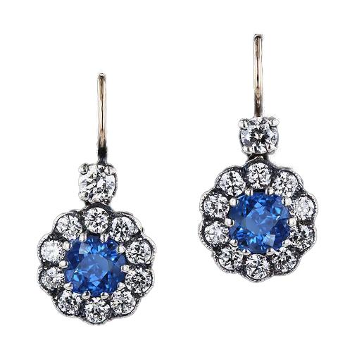 3,50 ct. Blaues Kissen mit Saphir-Tropfenohrring-Aus der Erde Abgebauter Natürlicher Diamant-Edelstein-Schmuck