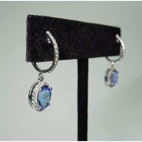 3,64 Karat Oval Tansanit & Runde Aus der Erde Abgebauter Natürlicher Diamanten Creolen baumeln
