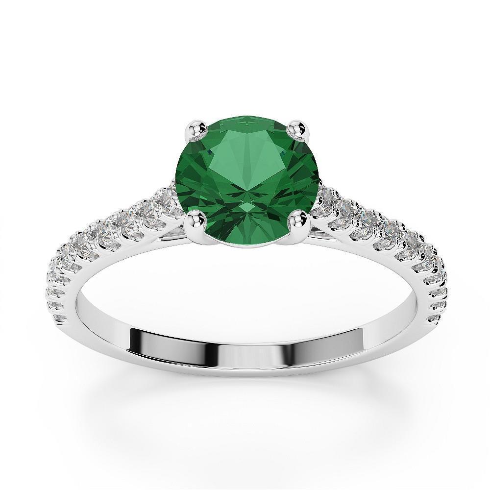 3,7 ct grüner Smaragd mit Aus der Erde Abgebauter Natürlicher Diamant Ehering 14K Weißgold