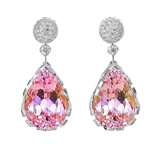 37,30 ct Rosa Kunzit mit Diamanten Ohrhänger 14K - harrychadent.de