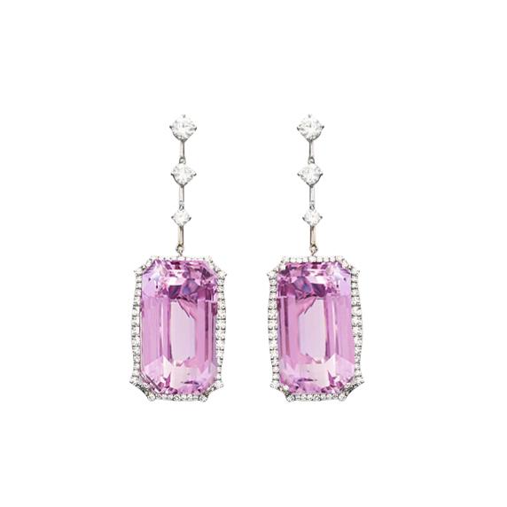 37.08 ct Rosa Kunzit mit Diamanten Ohrhänger Weißgold 14K - harrychadent.de