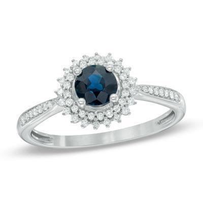 3.10 Kt Runder Ceylon Blauer Saphir & Aus der Erde Abgebauter Natürlicher Diamanten Ring WG 14K