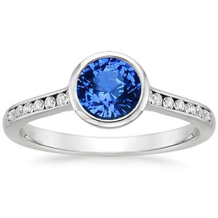 3.50 Ct Lünette Set Runder Ceylon Saphir & Aus der Erde Abgebauter Natürlicher Diamanten Ring Weißgold 14K