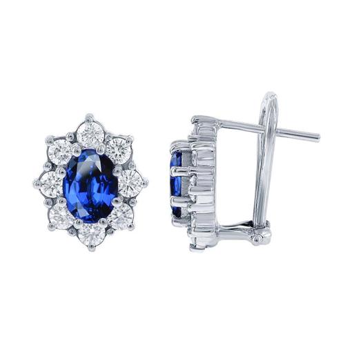 3.60 ct Ceylon Blue Sapphire Aus der Erde Abgebauter Natürlicher Diamant Cluster Ohrstecker Weißgold 14K