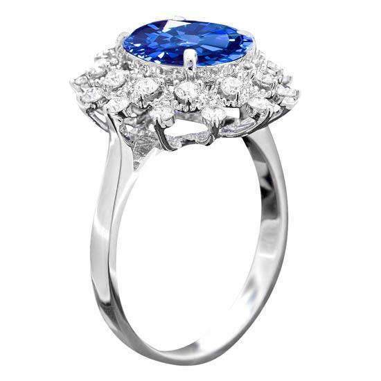 3.75 ct. Sri Lanka Saphir Aus der Erde Abgebauter Natürlicher Diamanten Ring Weißgold 14K