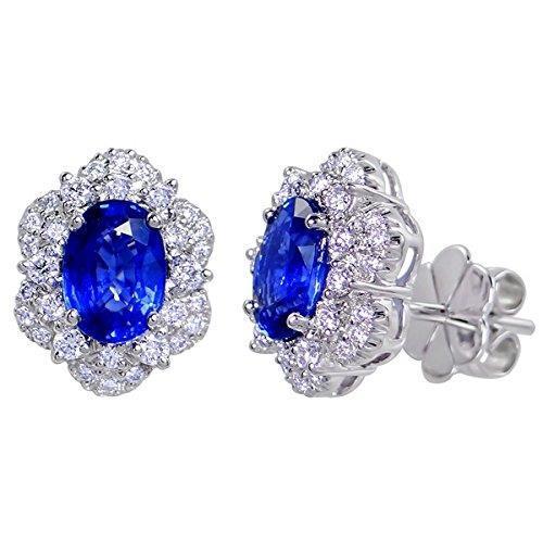 4 Ct Blue Oval Sapphire And Runden Aus der Erde Abgebauter Natürlicher Diamant Stud Earring White Gold 14K