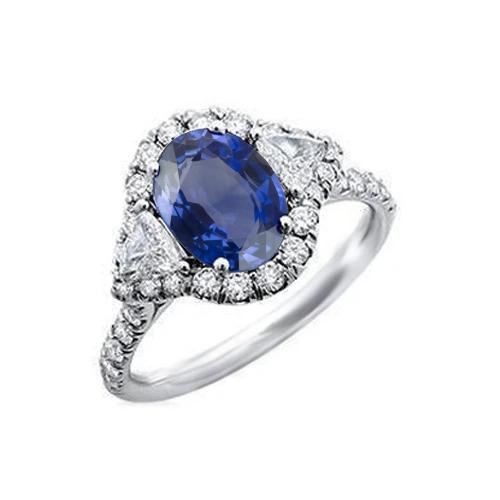 4 Karat Ceylon Saphir und Aus der Erde Abgebauter Natürlicher Diamanten Ring Weißgold 14K