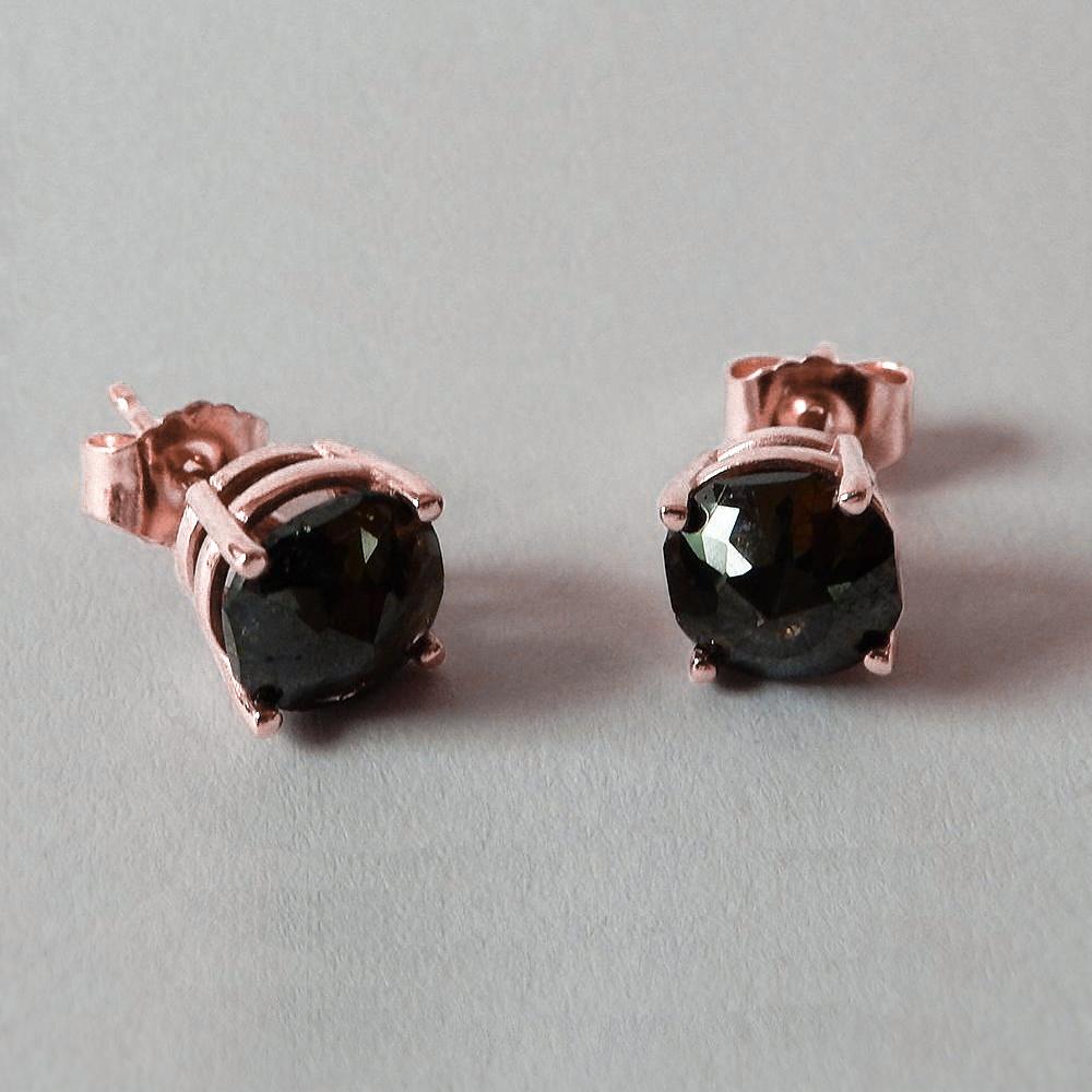 4 Karat Ohrstecker Cushion Cut Black Aus der Erde Abgebauter Natürlicher Diamant Rose Gold 14K Finish