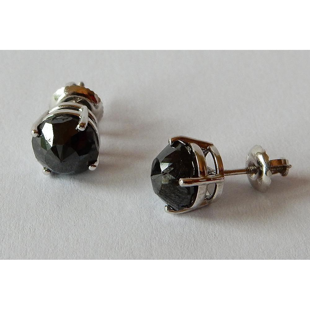 4 Karat Ohrstecker Runden Schwarze Aus der Erde Abgebauter Natürlicher Diamanten Schönes Weißgold-Finish