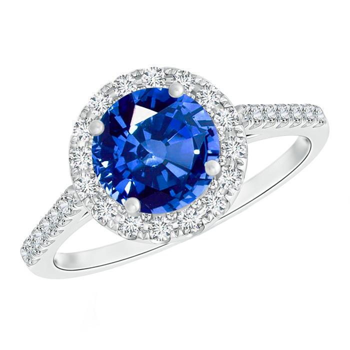 4 Kt. Ceylon Saphir und Aus der Erde Abgebauter Natürlicher Diamanten Ring Weißgold 14K