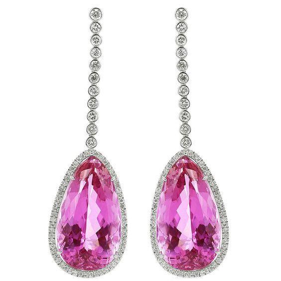 41,42 ct Rosa Kunzit im Birnenschliff mit Diamant-Tropfenohrringe Gold 14K - harrychadent.de