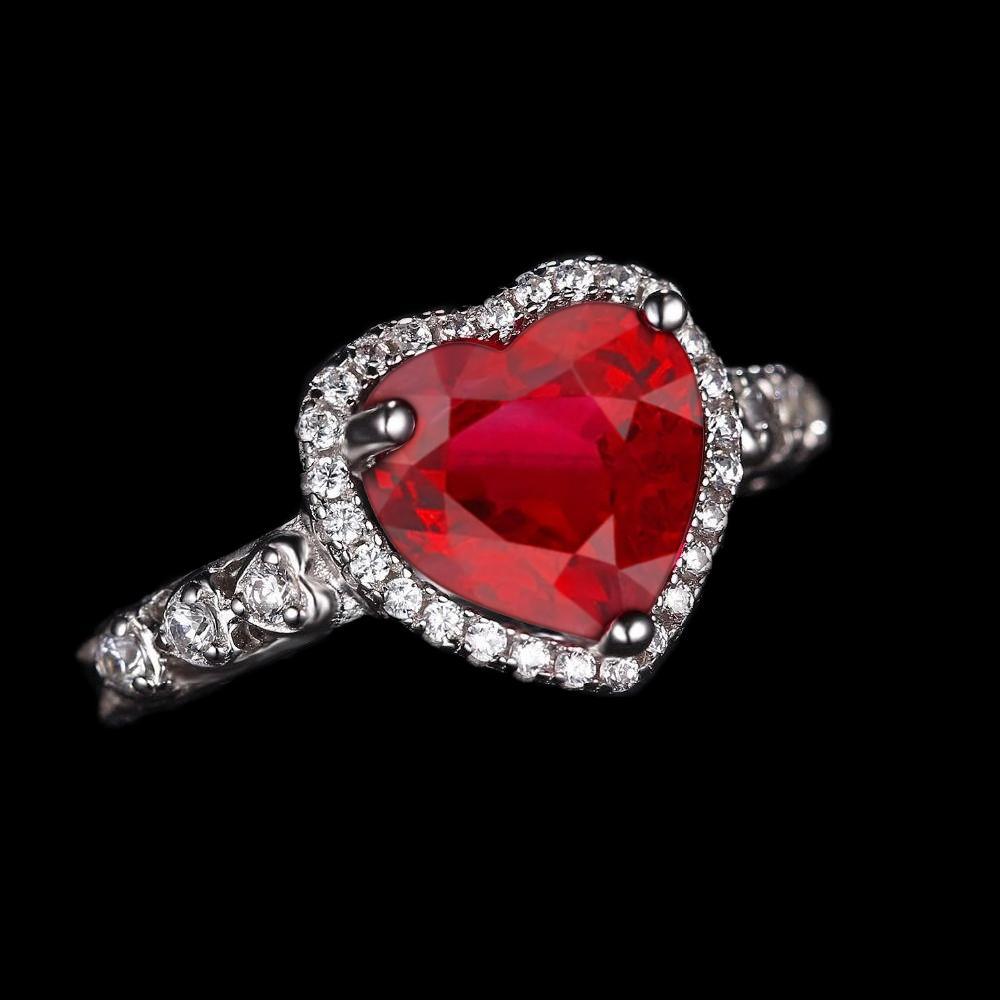 4,5 Karat Roter Herzschliff Rubin und Diamant Ring Weißgold Schmuck - harrychadent.de