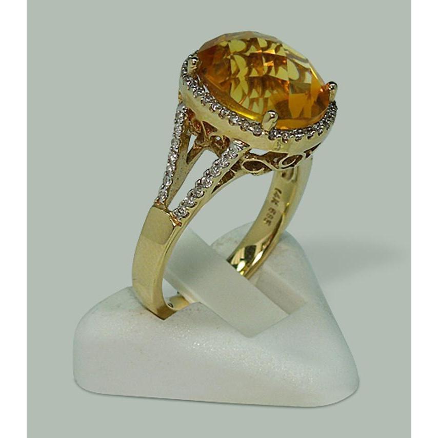4,75 Karat Citrin & Aus der Erde Abgebauter Natürlicher Diamant Ring mit Akzenten Gelbgold 14K