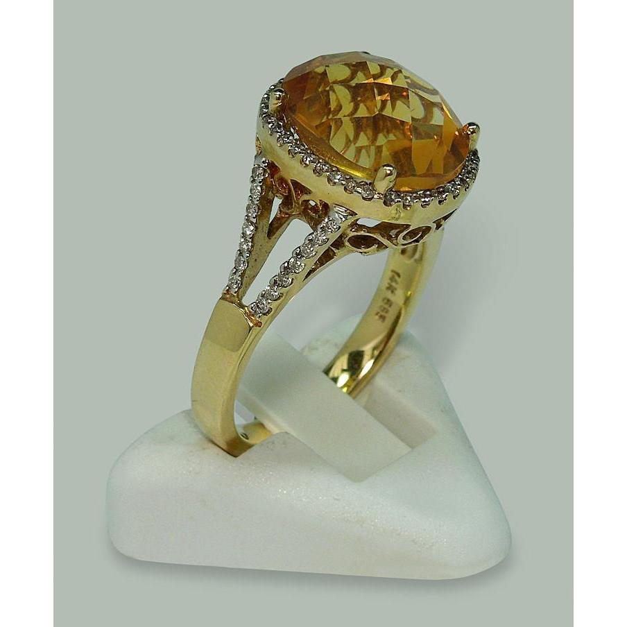 4,75 Karat Citrin & Aus der Erde Abgebauter Natürlicher Diamant Ring mit Akzenten Gelbgold 14K