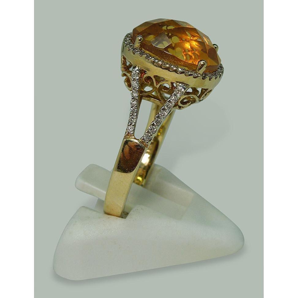 4,75 Karat Citrin & Aus der Erde Abgebauter Natürlicher Diamant Ring mit Akzenten Gelbgold 14K
