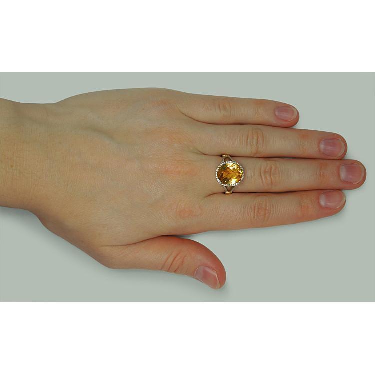 4,75 Karat Citrin & Aus der Erde Abgebauter Natürlicher Diamant Ring mit Akzenten Gelbgold 14K
