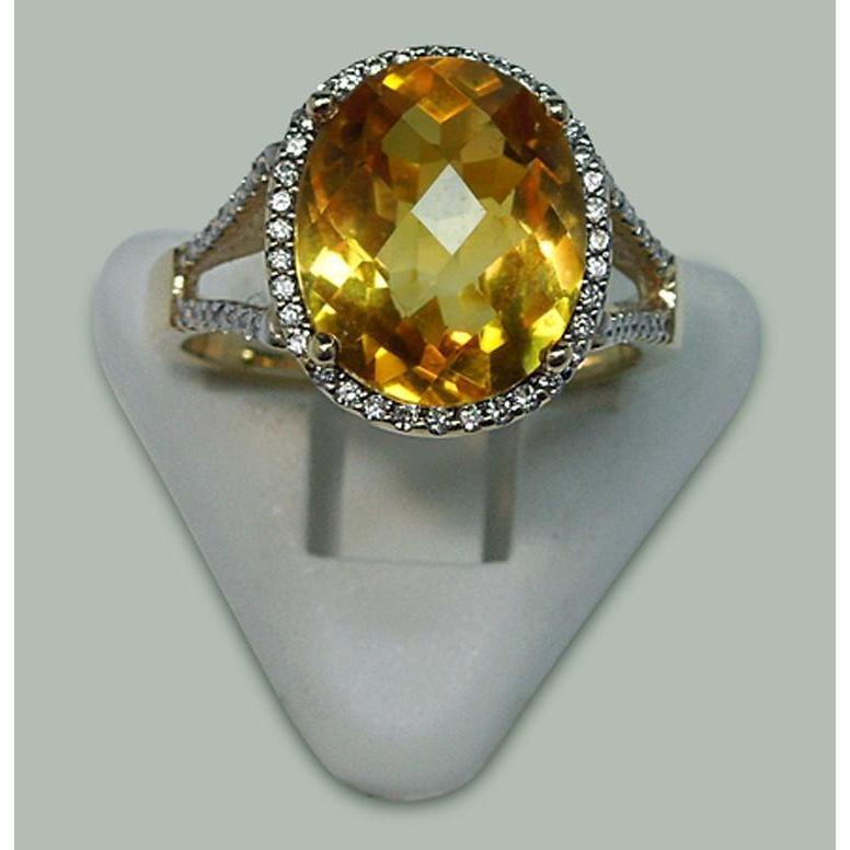 4,75 Karat Citrin & Aus der Erde Abgebauter Natürlicher Diamant Ring mit Akzenten Gelbgold 14K