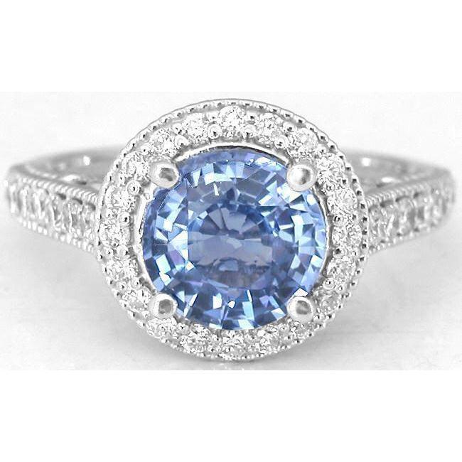 4,86 ct Ring mit Ceylon-Saphir-Diamant im Rundschliff Weißgold 14K - harrychadent.de