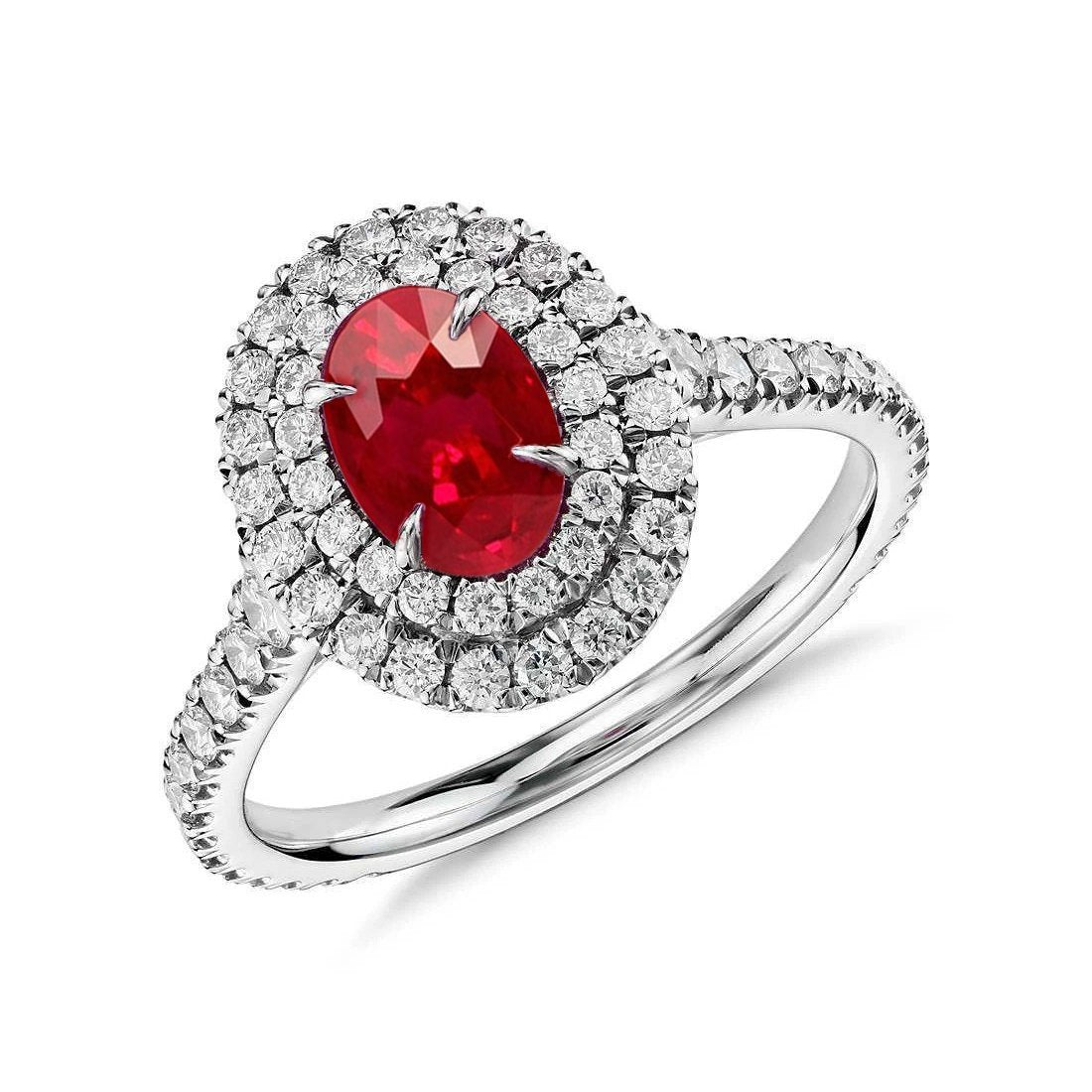 4.50 Kt Doppelter Halo Rubin Und Diamanten Ring Gold Weiß 14K - harrychadent.de