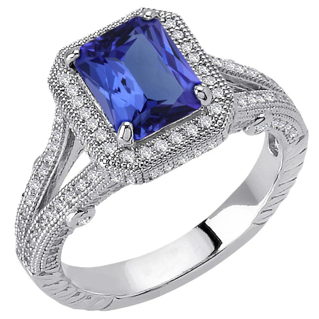 4.51 Karat Aus der Erde Abgebauter Natürlicher Diamanten Tansanit Antik-Stil Ring Gold Weiß
