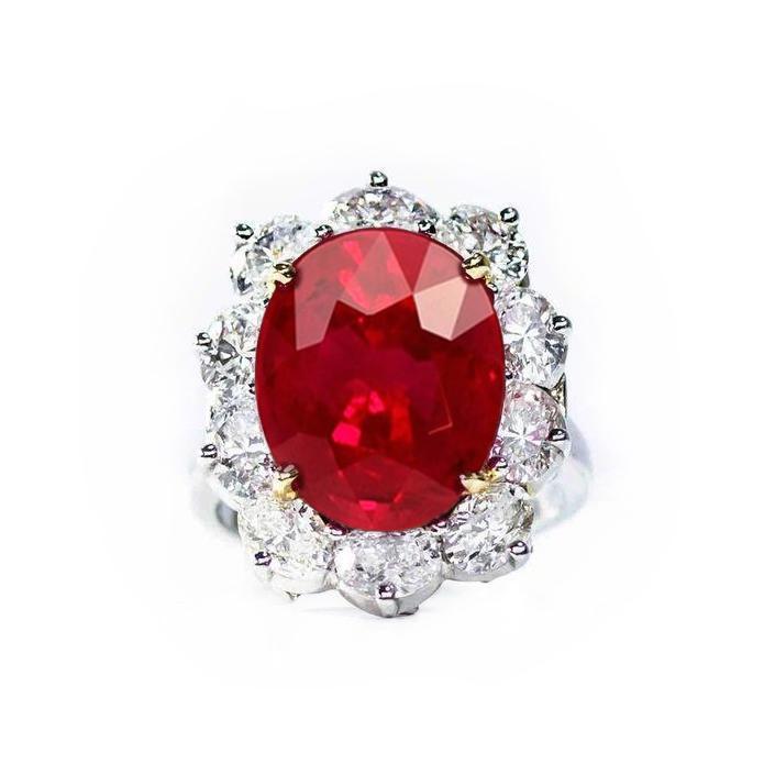 4.55 Karat Rubin Und Aus der Erde Abgebauter Natürlicher Diamant Ring Damen Schmuck Gold 14K
