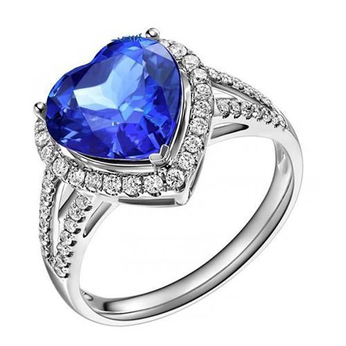 4.60 ct Ceylon Blue Saphir Aus der Erde Abgebauter Natürlicher Diamanten Ring Weißgold 14K